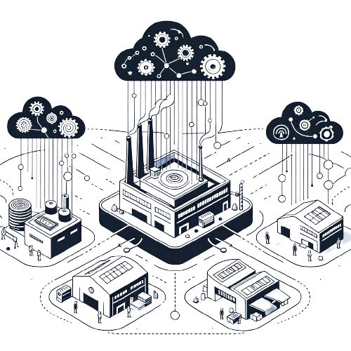DALL_E_2023-10-31_18.11.32_-_Dessin_simplifié_en_noir_et_blanc_montrant_trois_sites_d_usines_avec_un_fond_transparent._Au_centre__un_site_où_un_ouvrier_utilise_des_outils_de_captu-removebg-preview (1)