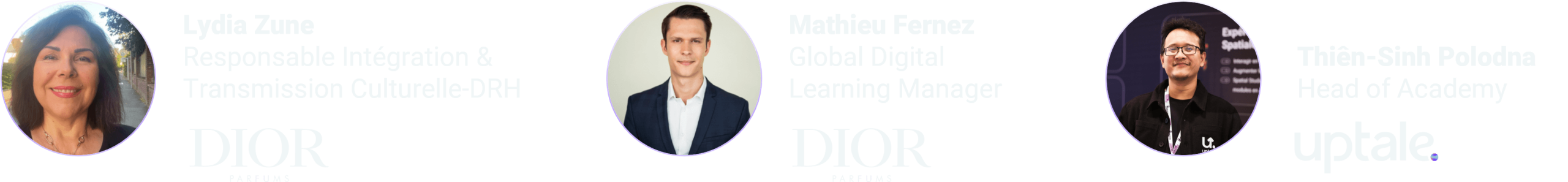 Mathieu Fernez, Global Digital Learning Manager, et Lydia Zune, Responsible Intégration & Transmission Culturelle-DRH à Parfums Christian Dior, et Thien d'Uptale lors de du talk à Experience Vision