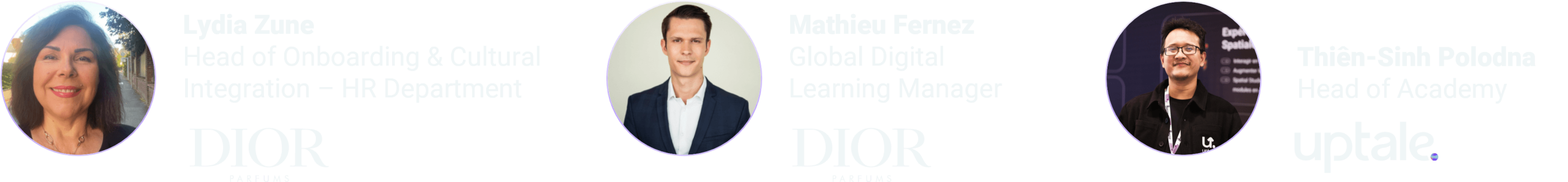Mathieu Fernez, Global Digital Learning Manager, and Lydia Zune, Responsible for Integration & Cultural Transmission-HRD at Parfums Christian Dior, and Thien d'Uptale during their talk at Experience Vision.